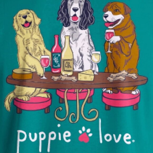 Puppie Love Dog Wine & Cheese Party Pup Short Sleeve T-Shirt - NEW Fast Ship - Picture 3 of 5